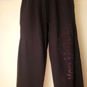 Black Sweatpants with Red Rhinestone Design